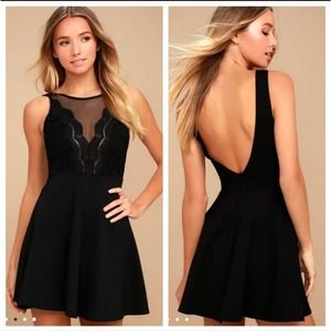 Lulus I Promise Black Lace Sheer Skater Dress small